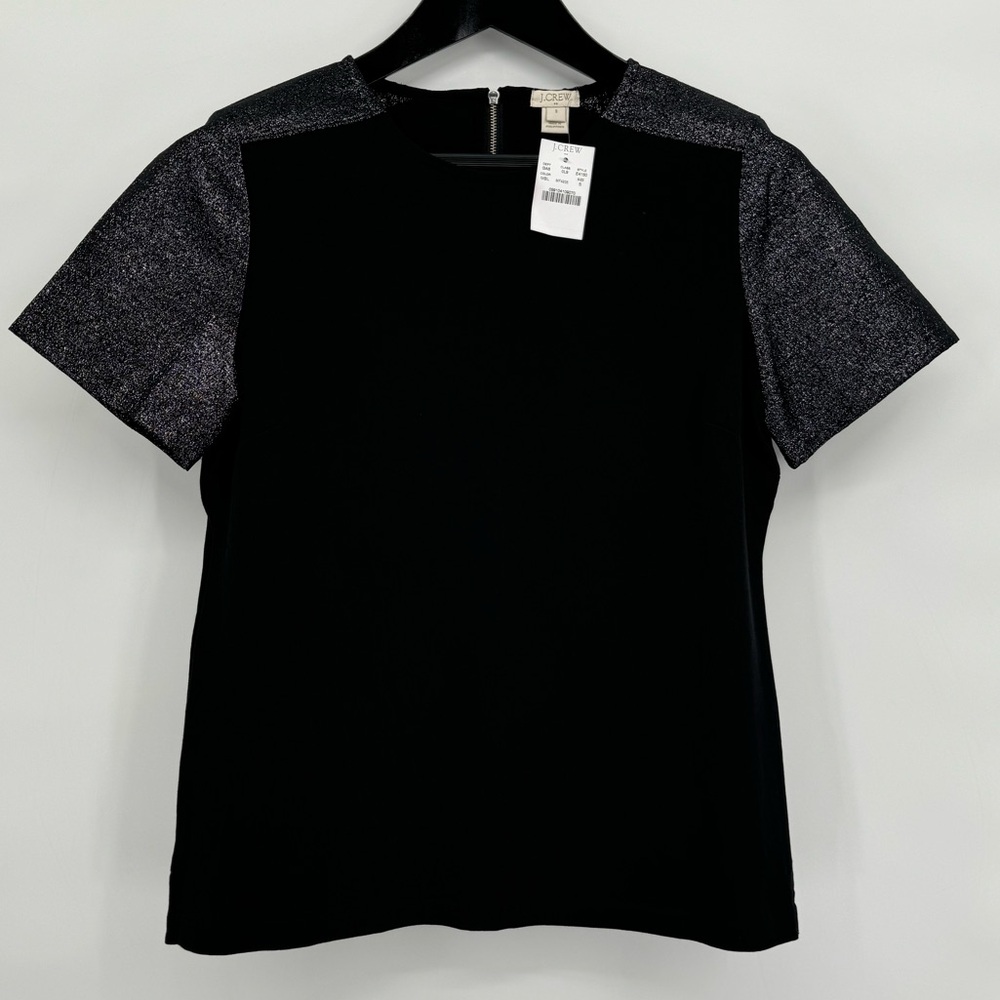 J. Crew Black Ponte Metallic Back Zip Women’s Top Size S NWT Dress-up or Down